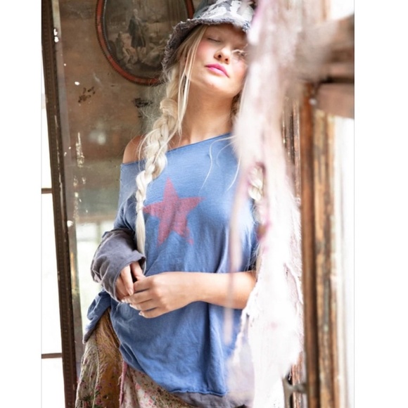 NWT Magnolia Pearl Star Double Layer Tee in Cobalt Blue OS - Picture 4 of 13